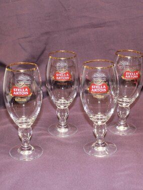 Stella Artois Set of 4 Gold Rimmed 40 cl Beer Glasses Chalices